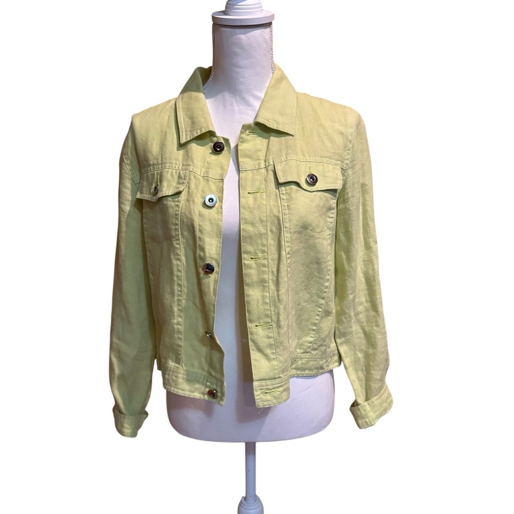 Alexandra‎ Bartlett 100% Linen Button Front Jacket Women's Size M Green